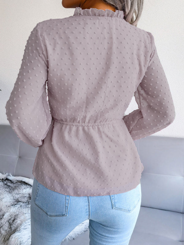 Polka Dot Chiffon Ruffle Blouse – Tie Waist