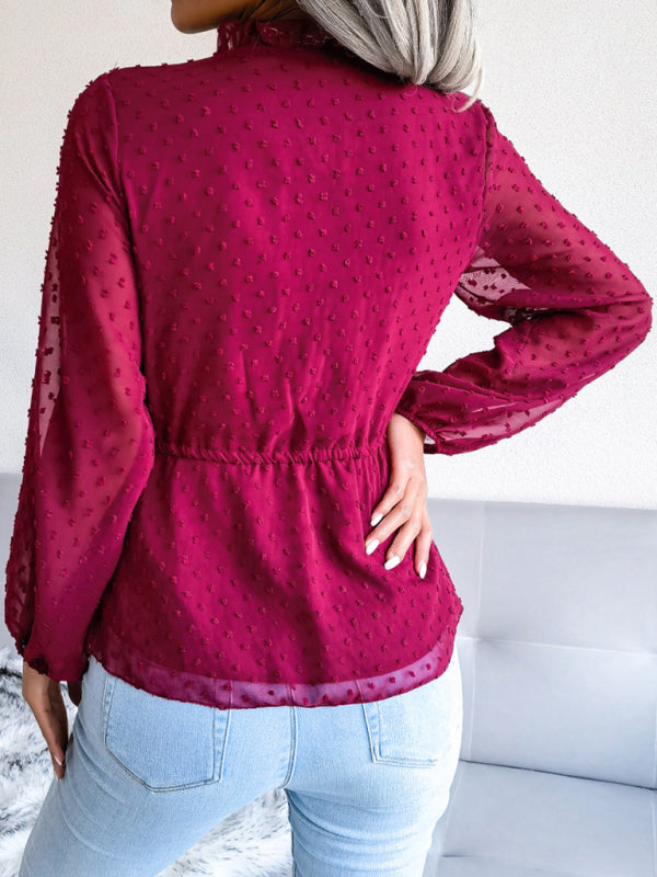 Polka Dot Chiffon Ruffle Blouse – Tie Waist