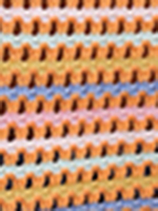 Striped Knit Crew Neck Sweater with Hollow Panels