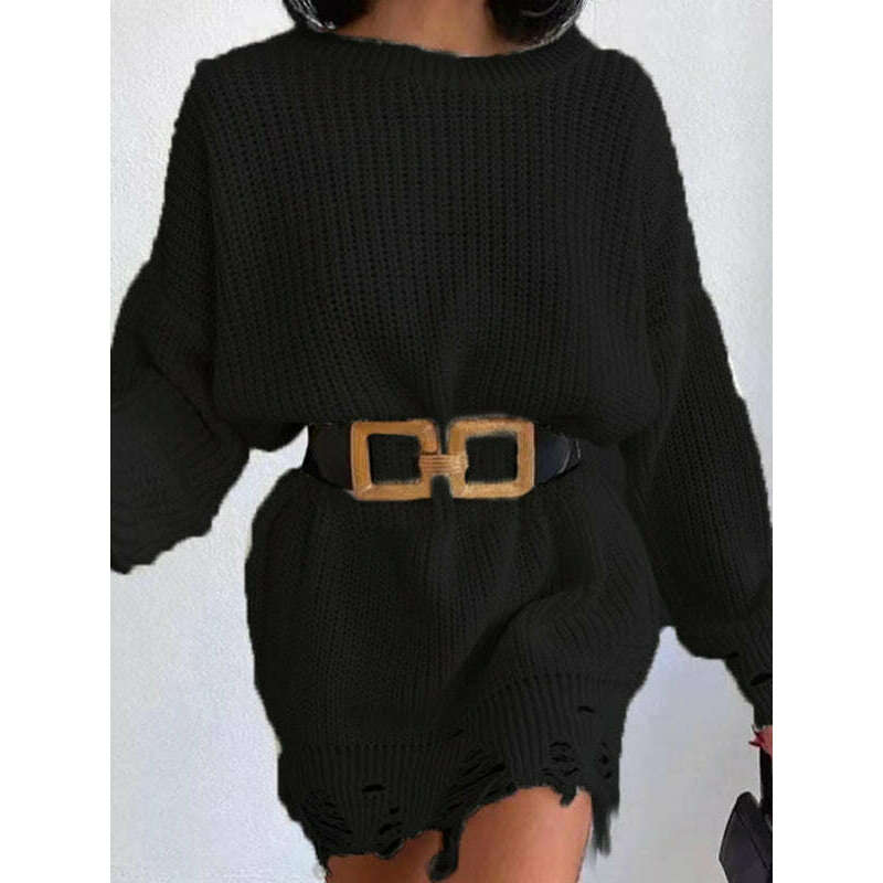 womens-ripped-knit-sweater-dress---crew-necksmiling-maria---everything-for-women-34685515