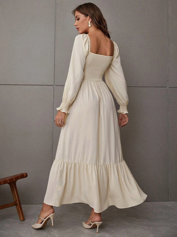 Square Neck Sleeveless Maxi Dress – Elegant Woven Polyester for All Seasons
