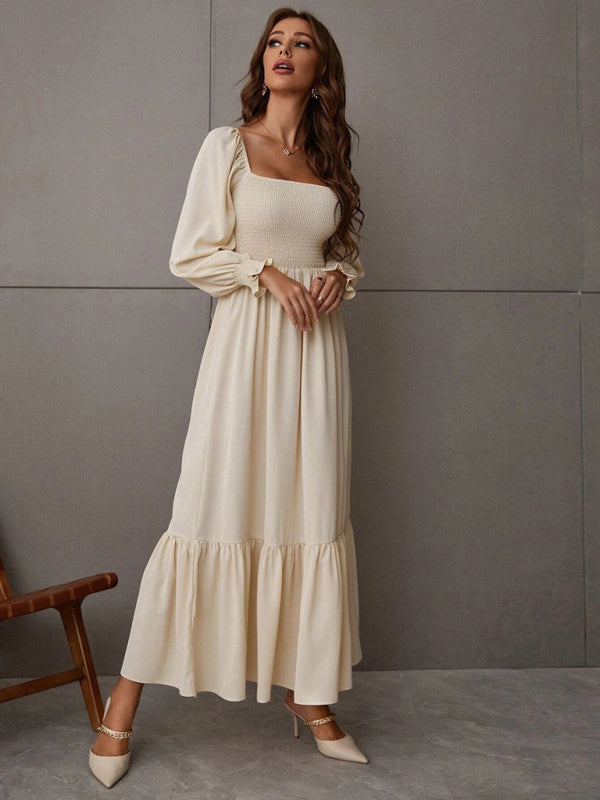 Square Neck Sleeveless Maxi Dress – Elegant Woven Polyester for All Seasons