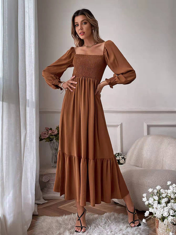 Square Neck Sleeveless Maxi Dress – Elegant Woven Polyester for All Seasons