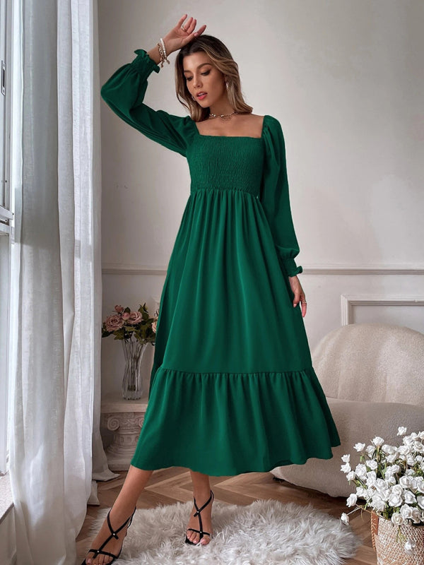 Square Neck Sleeveless Maxi Dress – Elegant Woven Polyester for All Seasons