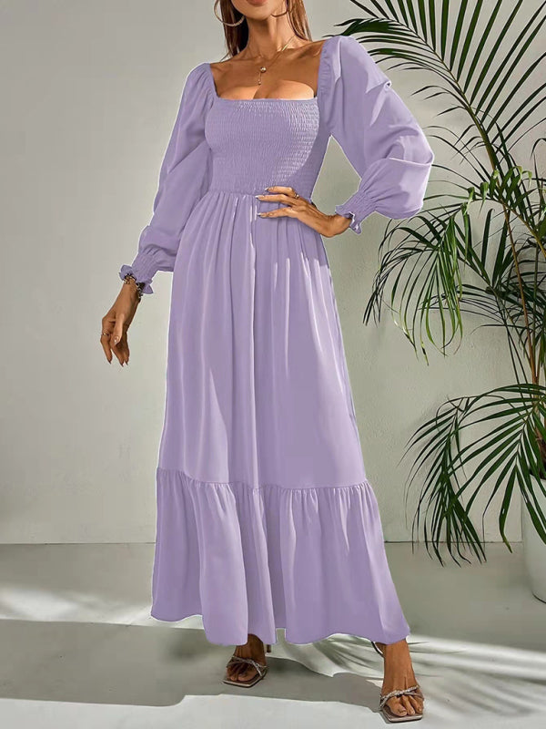 Square Neck Sleeveless Maxi Dress – Elegant Woven Polyester for All Seasons