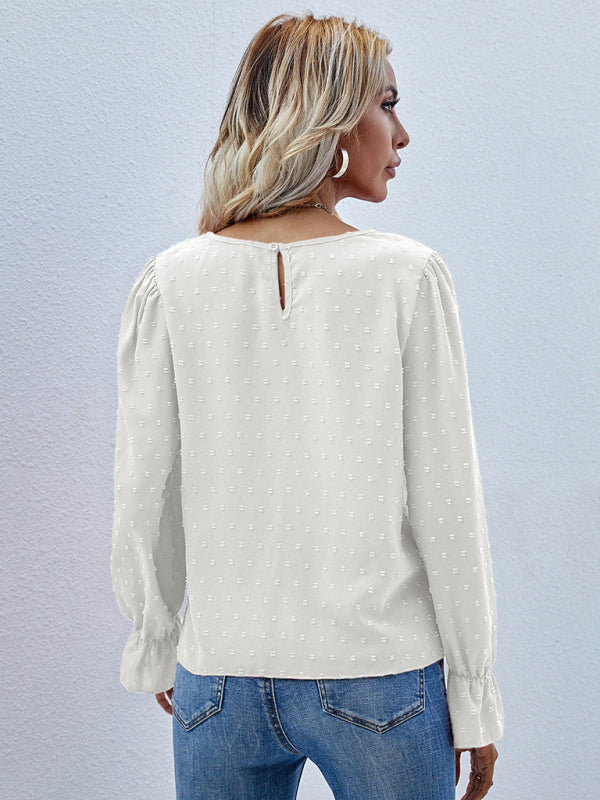 Women's Jacquard Polka Dot Long Sleeve Blouse