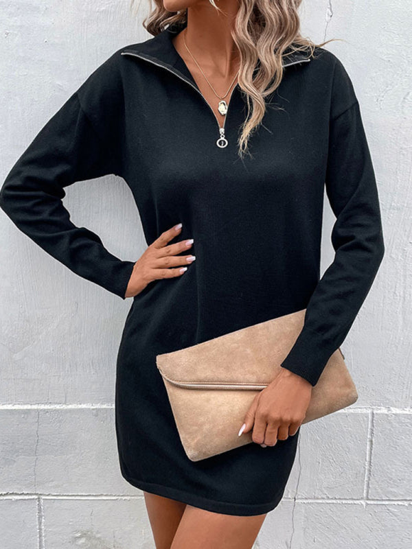 **SEO-Optimized Title:**
Women Fashion Casual Zip-Up Long Sleeve Dress