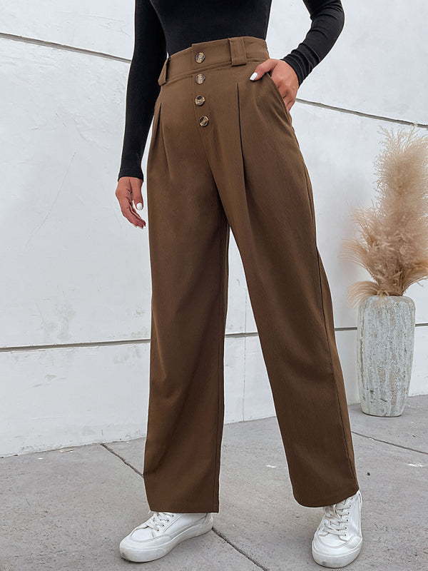 Wide-Leg High-Waist Button Trousers – Smiling Maria