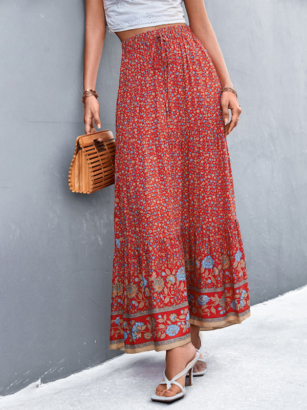 Floral High Waist Boho Maxi Skirt