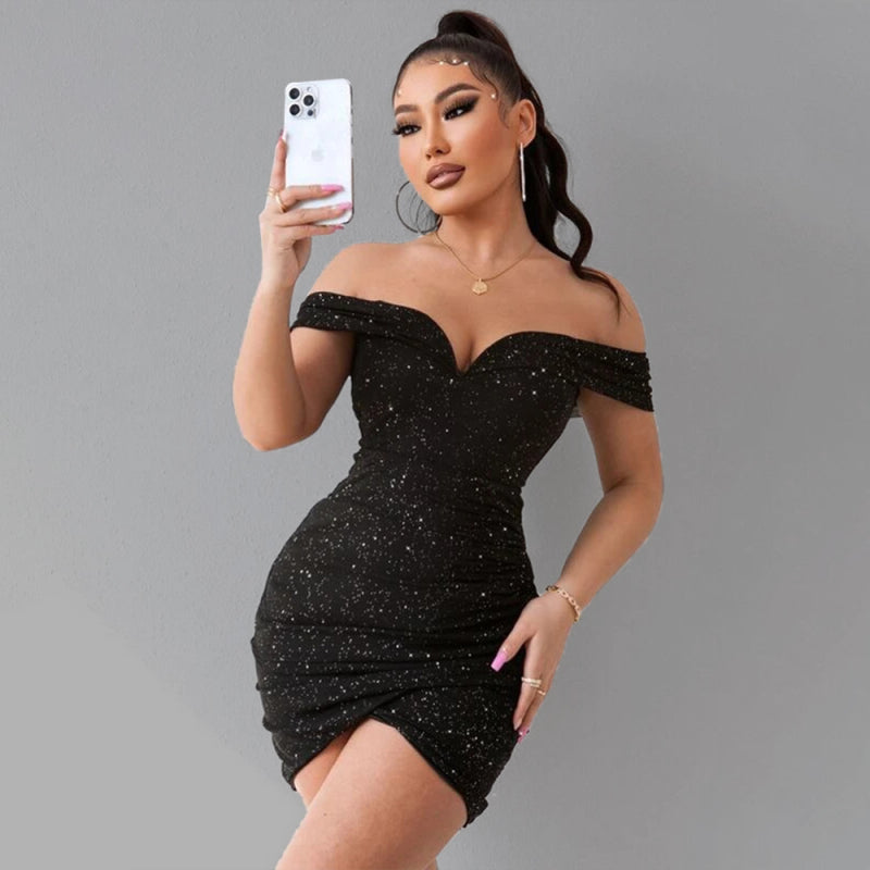 One-Shoulder V-Neck Slit Bodycon Party Dress
