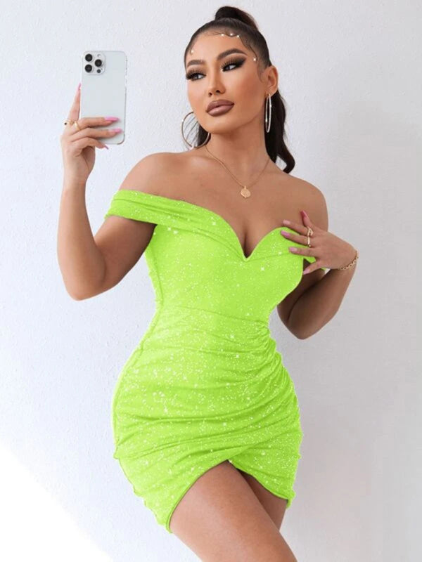One-Shoulder V-Neck Slit Bodycon Party Dress