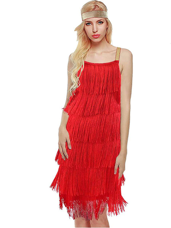 Panel Tassel Sleeveless A-Line Dress – Knit Fabric, Lightweight, Summer Style