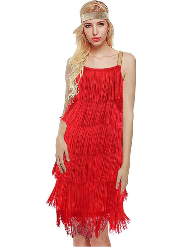 Panel Tassel Sleeveless A-Line Dress – Knit Fabric, Lightweight, Summer Style