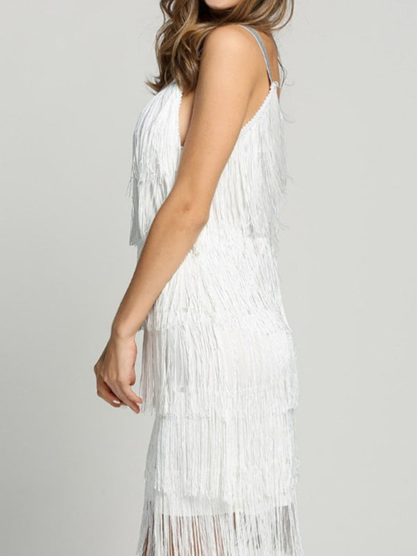 Panel Tassel Sleeveless A-Line Dress – Knit Fabric, Lightweight, Summer Style
