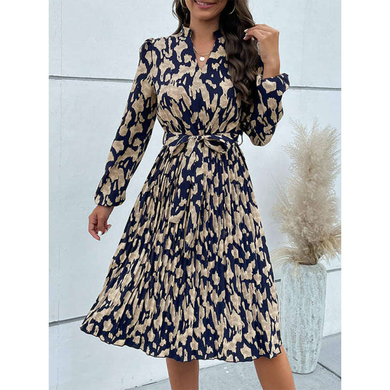 pleated-long-sleeve-boho-dress-–-v-neck-high-waist-purplish-navysmiling-maria---everything-for-women-34655969
