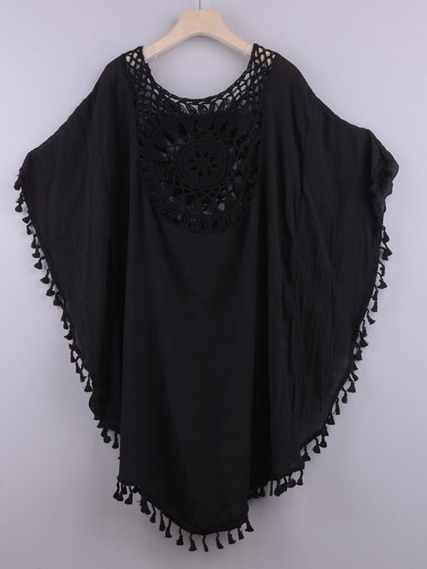 Off-Shoulder Tassel Beach Cover-Up – Lightweight, Flowy & Boho Chic