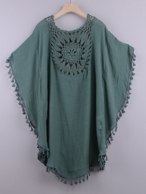 Off-Shoulder Tassel Beach Cover-Up – Lightweight, Flowy & Boho Chic
