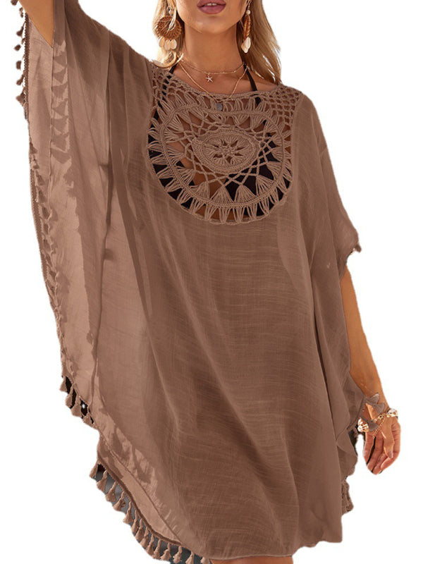 Off-Shoulder Tassel Beach Cover-Up – Lightweight, Flowy & Boho Chic
