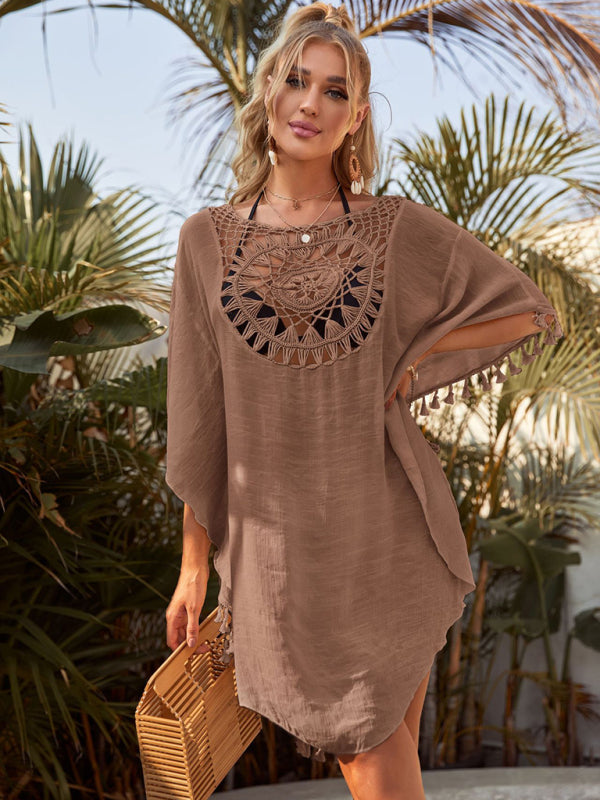 Off-Shoulder Tassel Beach Cover-Up – Lightweight, Flowy & Boho Chic