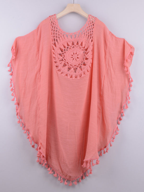 Off-Shoulder Tassel Beach Cover-Up – Lightweight, Flowy & Boho Chic