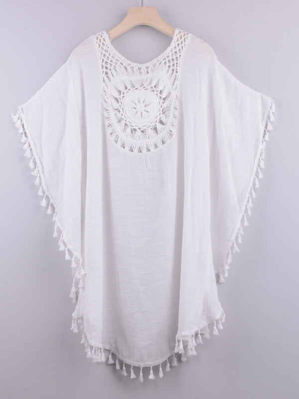 Off-Shoulder Tassel Beach Cover-Up – Lightweight, Flowy & Boho Chic