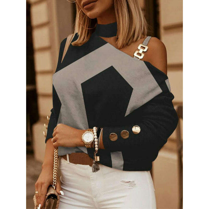 geometric-print-chain-halter-long-sleeve-blousesmiling-maria---everything-for-women-34700326