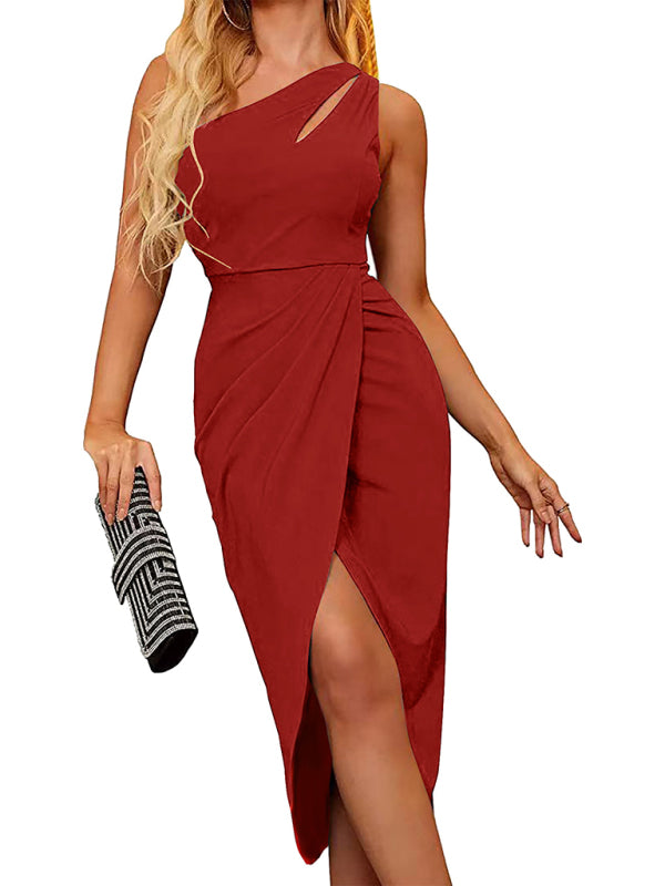 Asymmetric One-Shoulder Midi Dress – Sleeveless, Elegant & Curve-Hugging Fit