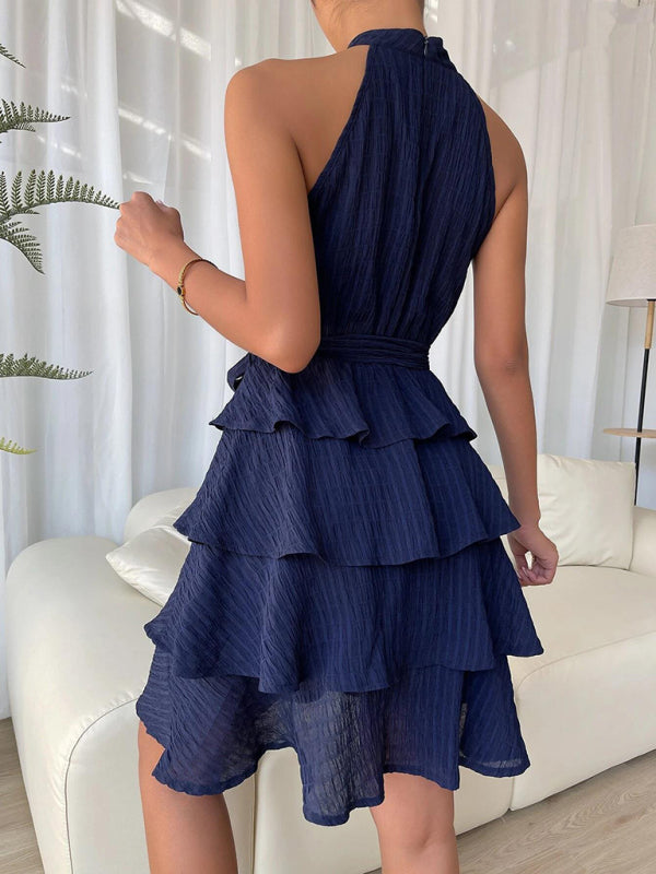 Sleeveless Ruffled Midi Dress – Pleated Design, Round Neck, Summer Chic