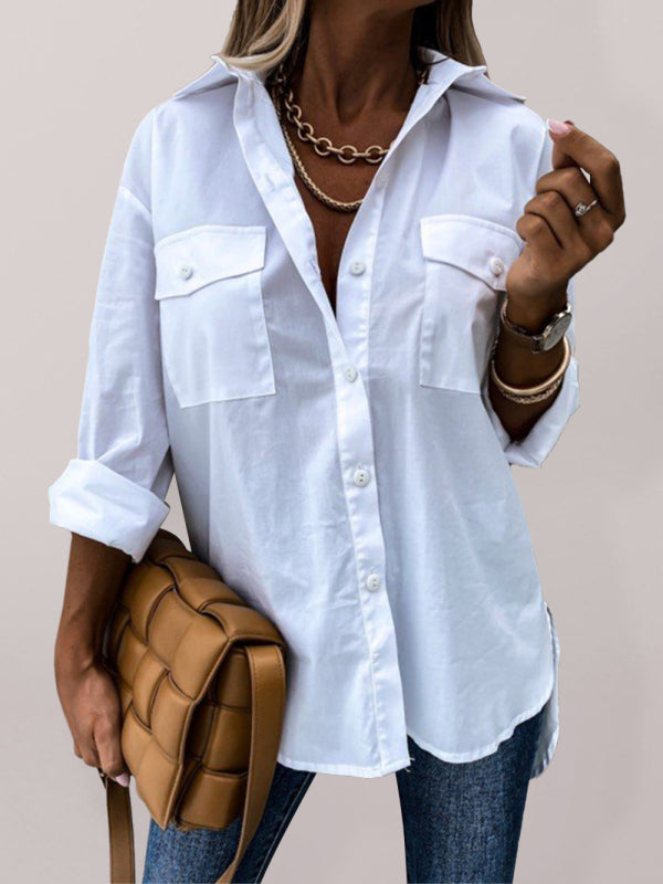Women's Irregular Hem Long Sleeve Lapel Shirt