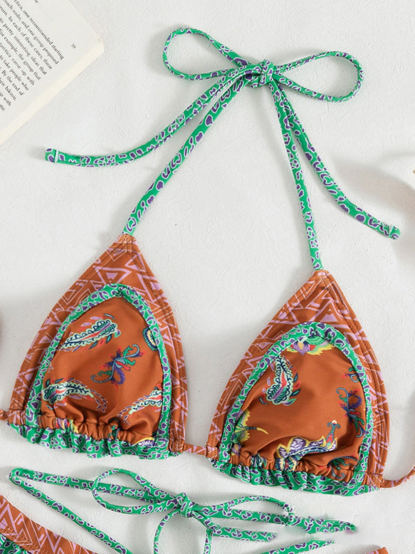 Ethnic Paisley Halter Neck Bikini Set – Sexy Tie Top & Flattering Fit