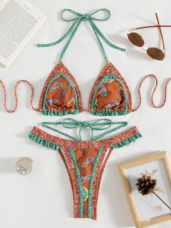 Ethnic Paisley Halter Neck Bikini Set – Sexy Tie Top & Flattering Fit