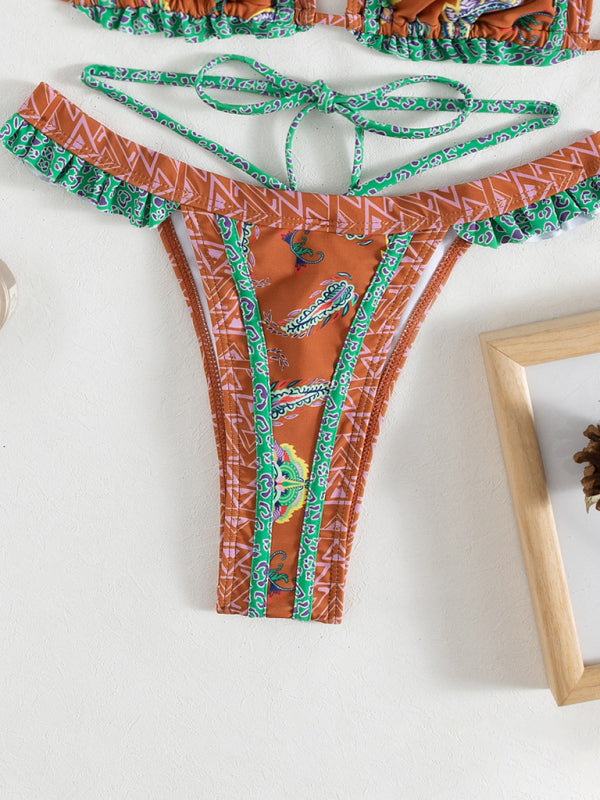 Ethnic Paisley Halter Neck Bikini Set – Sexy Tie Top & Flattering Fit