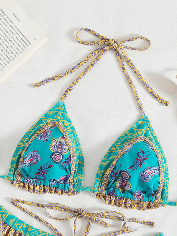 Ethnic Paisley Halter Neck Bikini Set – Sexy Tie Top & Flattering Fit