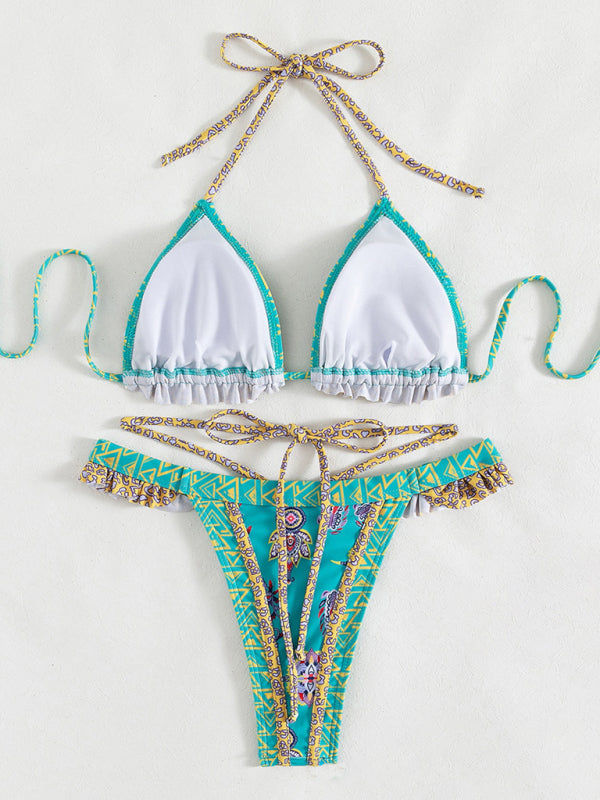 Ethnic Paisley Halter Neck Bikini Set – Sexy Tie Top & Flattering Fit