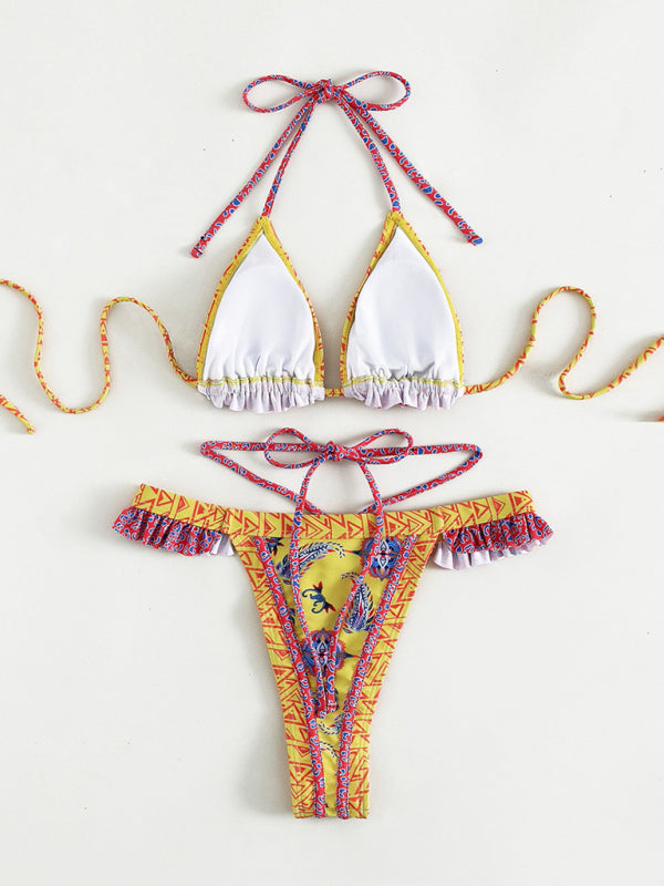 Ethnic Paisley Halter Neck Bikini Set – Sexy Tie Top & Flattering Fit