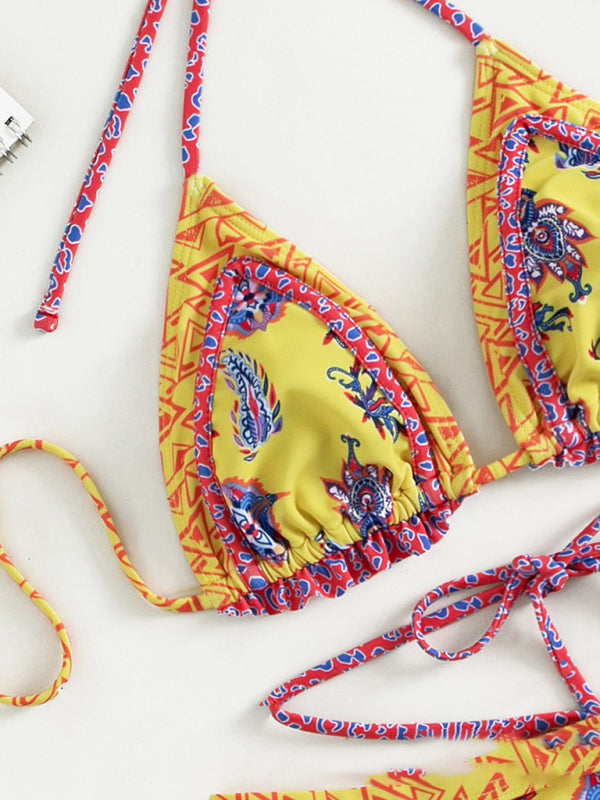 Ethnic Paisley Halter Neck Bikini Set – Sexy Tie Top & Flattering Fit