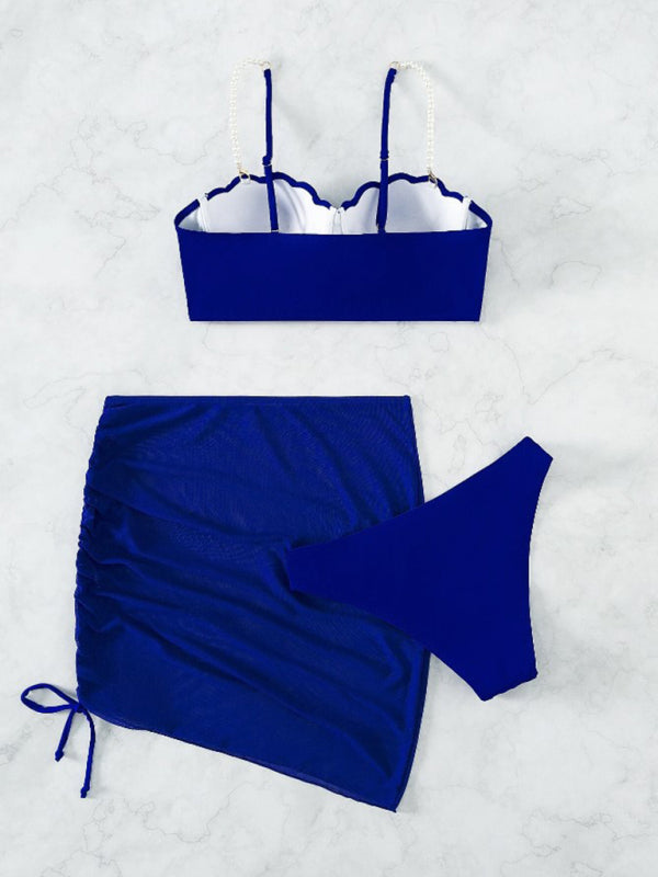 Solid Shell-Shaped Bikini 3-Piece Set – Sleek, Sexy & Comfortable