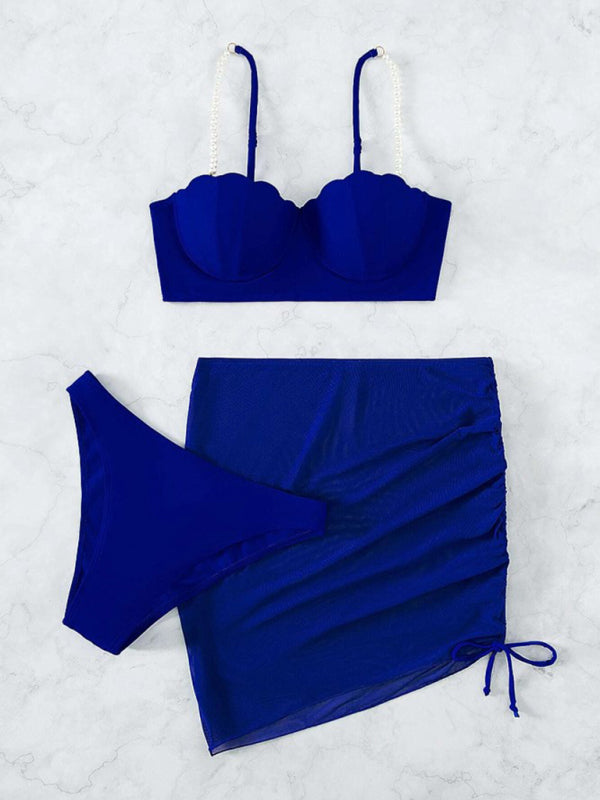 Solid Shell-Shaped Bikini 3-Piece Set – Sleek, Sexy & Comfortable