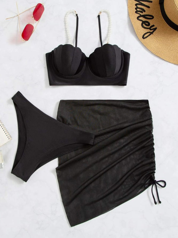 Solid Shell-Shaped Bikini 3-Piece Set – Sleek, Sexy & Comfortable