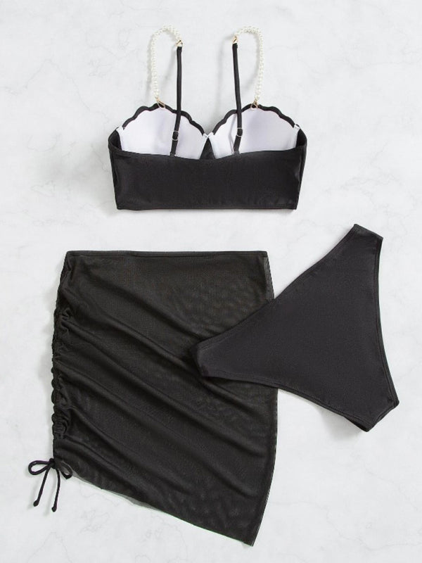 Solid Shell-Shaped Bikini 3-Piece Set – Sleek, Sexy & Comfortable