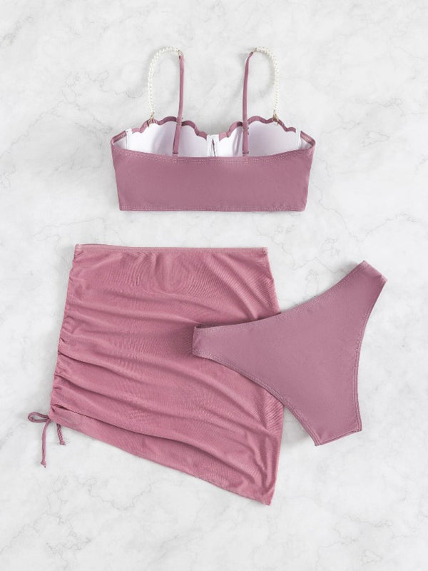 Solid Shell-Shaped Bikini 3-Piece Set – Sleek, Sexy & Comfortable