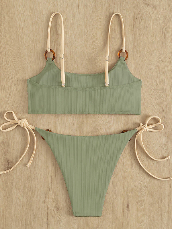 Solid Color Hoop Bikini Set – Sexy Minimalist Cut with Moderate Stretch