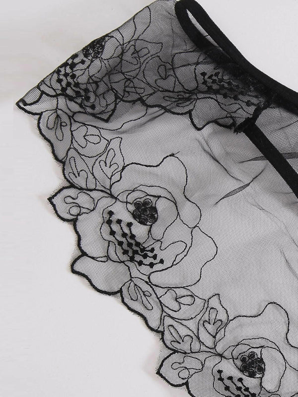 Hollow Love Lace Three-Piece Lingerie Set – Sexy Floral Design, High Elasticity
