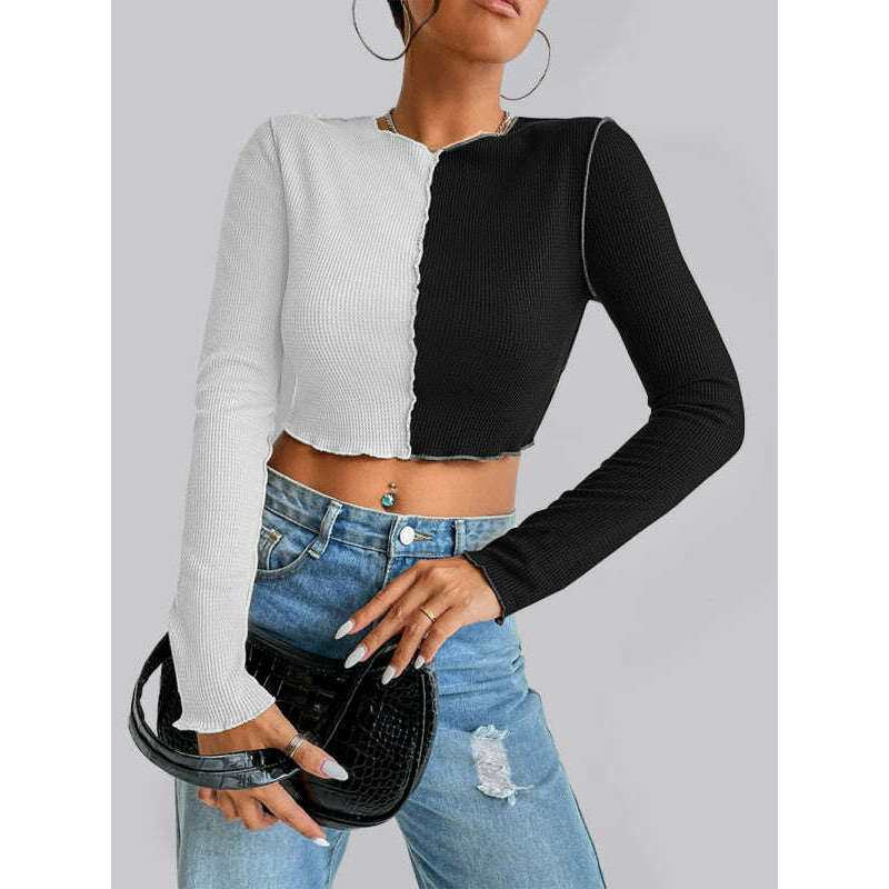 womens-colorblock-waffle-knit-long-sleeve-topsmiling-maria---everything-for-women-34692391