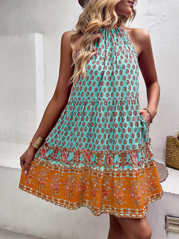 Bohemian Paisley Halterneck Maxi Dress – Lightweight Rayon, Vacation Ready