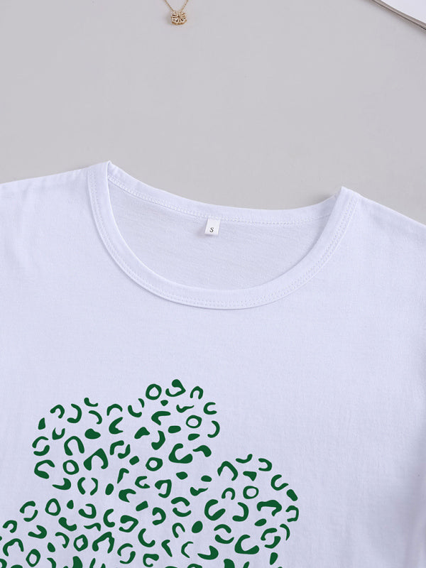 Leopard Shamrock Print Cotton Tee