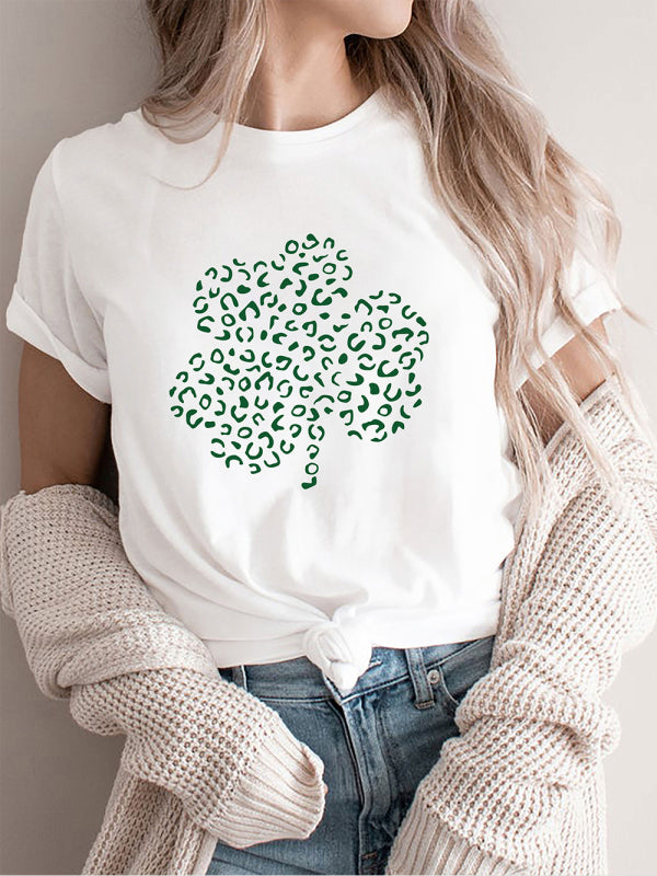Leopard Shamrock Print Cotton Tee