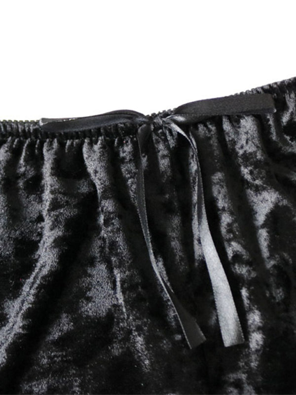 Velvet V-Neck Two-Piece Lingerie Set – Soft Sleepwear for Women