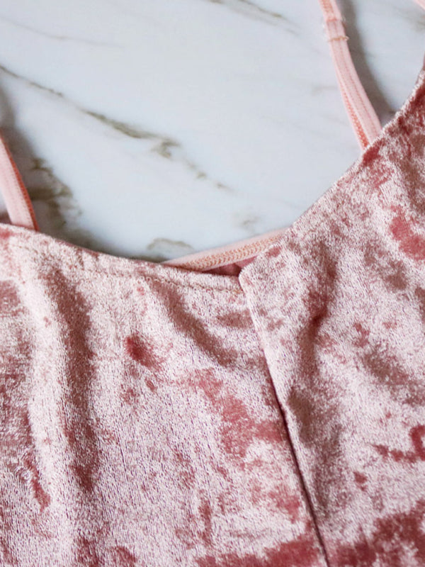 Velvet V-Neck Two-Piece Lingerie Set – Soft Sleepwear for Women