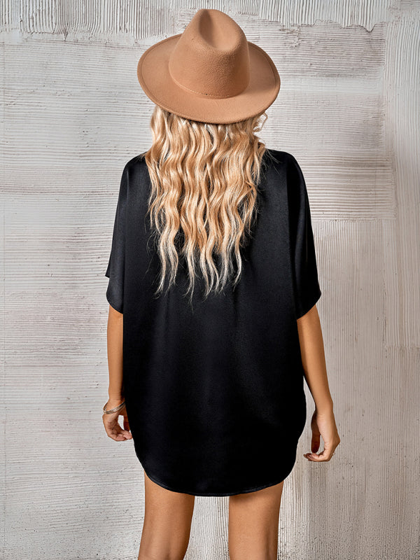 Women's Woven Loose Fit Short Sleeve Shirt